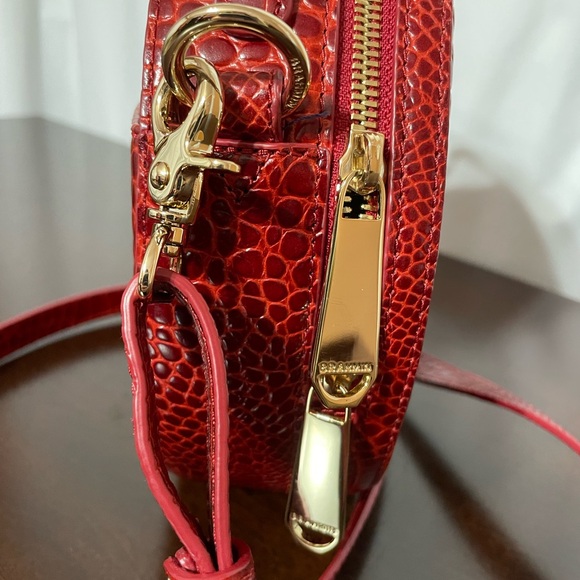 Brahmin Red Crossbody Bag with Adjustable Strap and Unique Shape - Picture 3 of 9